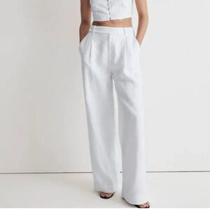 Madewell Women's 100% Linen Wide Leg Trousers in Pure White
